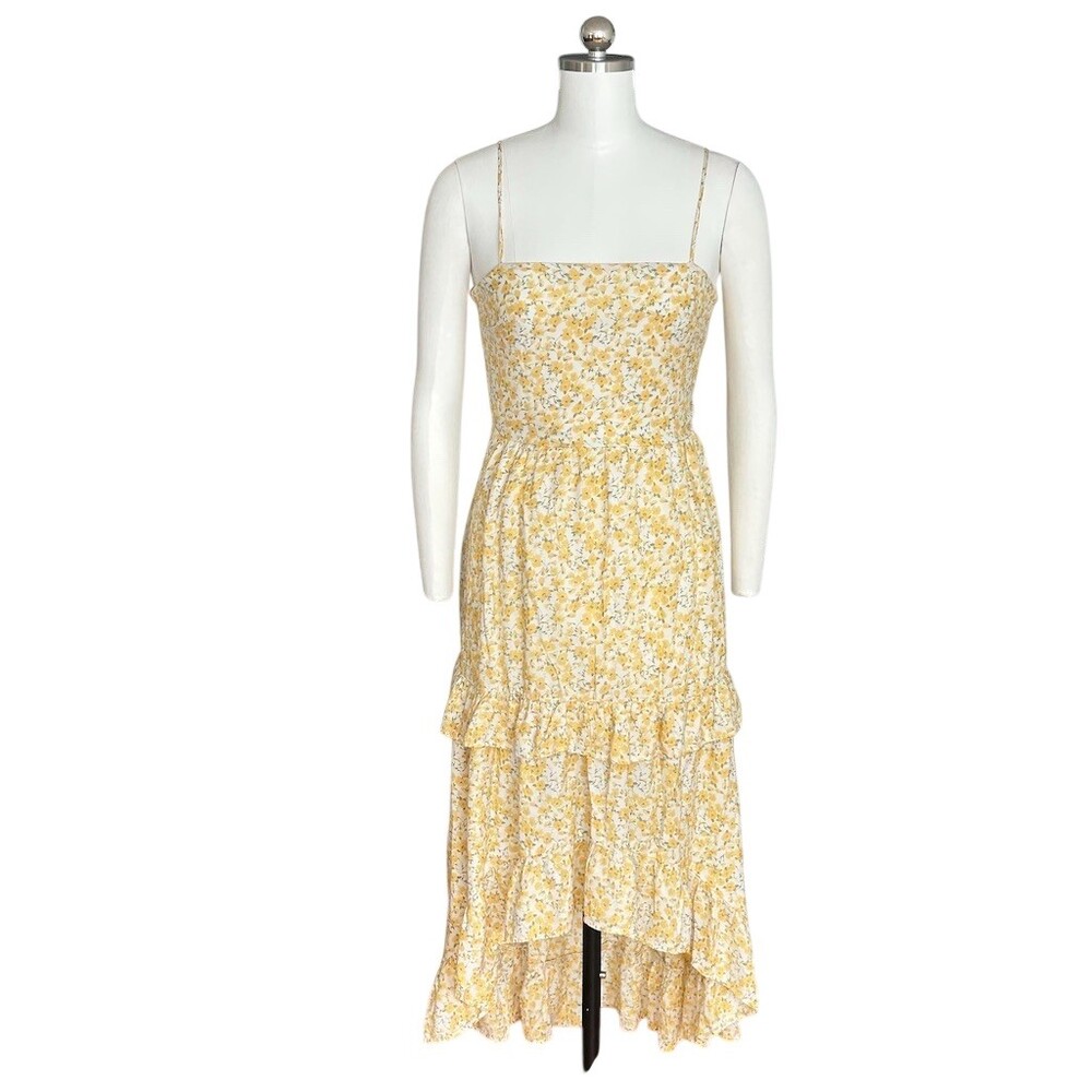 Trixxi Dress Womens XS Ivory Floral Tiered Midi Sundress Square Neck - Picture 10 of 10